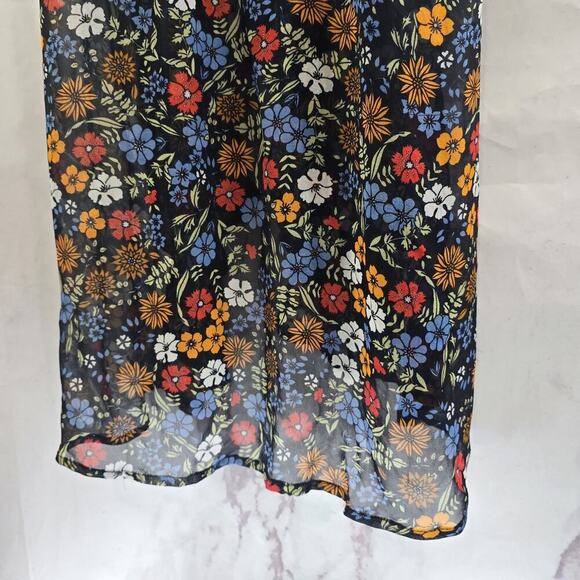 Floreat Dress Womens Small Black Floral Midi Kimono Cover Up Topper Long - Picture 7 of 13